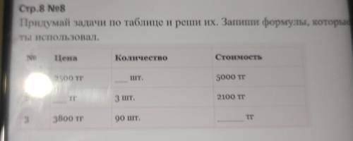 Стр.8 No8 Придумай задачи по таблице и реши их. Запиши форму Ты использовал формулу тоже