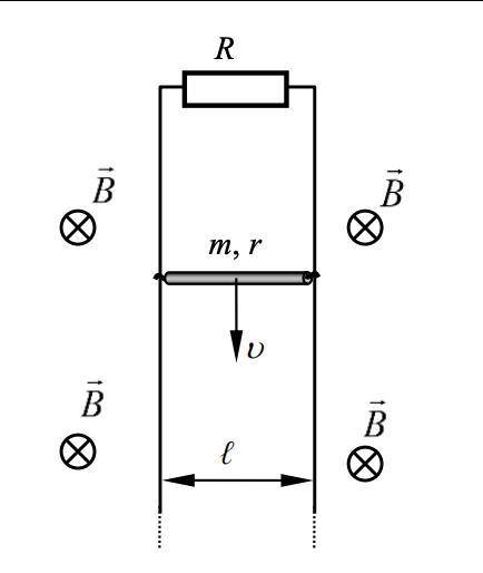 По вертикально расположенным параллельным шинам, замкнутым на сопротивление R, скользит без потери к