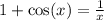 1 + \cos(x) = \frac{1}{x}