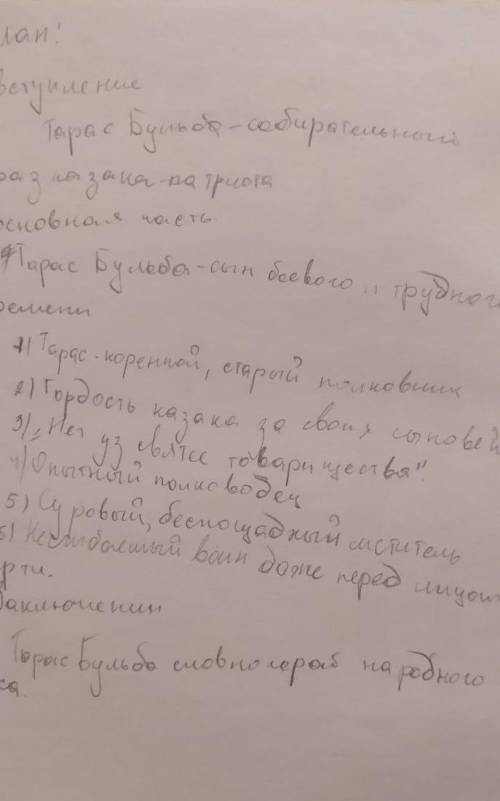 написать сочинение про Тараса бульбу по плану.