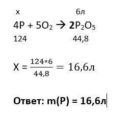 Найти, какая масса фосфора затратится на образование 6 литров оксида фосфора максимальной валентност