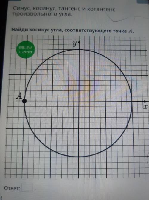 Синус, косинус, тангенс и котангенс произвольного угла. Найди косинус угла, соответствующего точке А