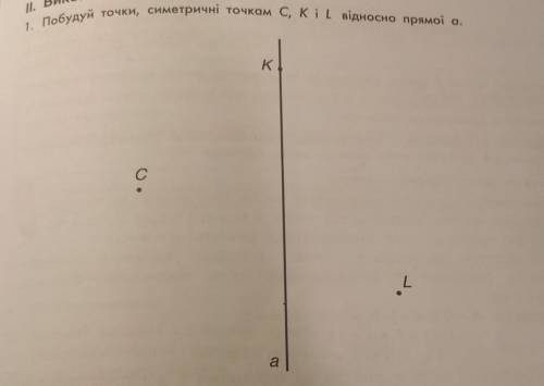 Побудуй точки, симетричні точкам С, K i L відносно прямої а.