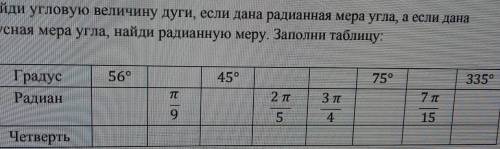 найди угловую величену дуги, если дана радианная мера угла, а если дана градусная мера угла, найди р