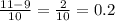 \frac{11-9}{10} =\frac{2}{10} = 0.2