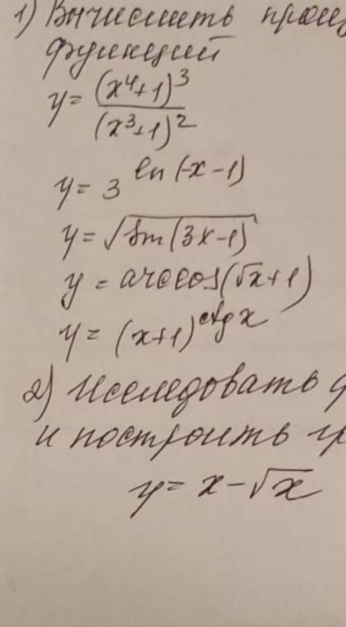 1)вычислить производные функций2)исследовать функцию и построить график