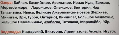 Распределите озера и водопады на летние и весенние половодья.