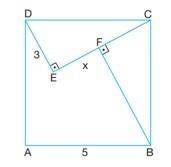 На приведенном ниже рисунке изображен квадрат со стороной 5. Найдите длину поперечного сечения x, ес