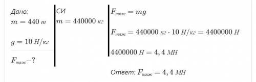 полная масса самолета боинг 747 800 может достигать 440 тонн. найти силу тяжести, действующую на это