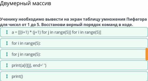 Двумерный массив Выбери описание элемента массива, который находится на пересечении строки с индексо