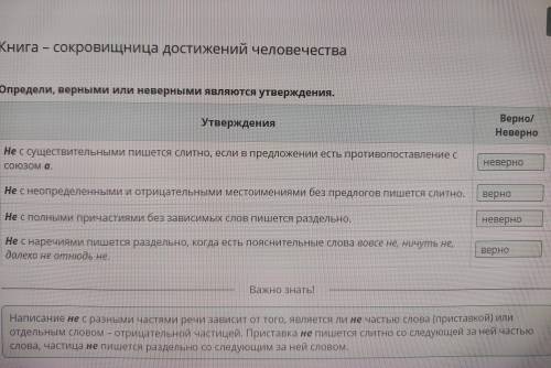 Книга- сокровищница достижений человечества Определи, верными или не верными являются утверждения