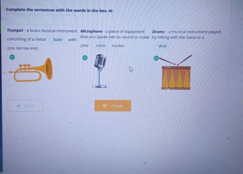 Complete the sentences with the words in the box.) Trumpet - a brass musical instrument Microphone -