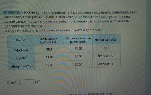 В квартиру нужно купить и установить 7 межкомнатных дверей. Выполнить этот заказ могут три разные фи