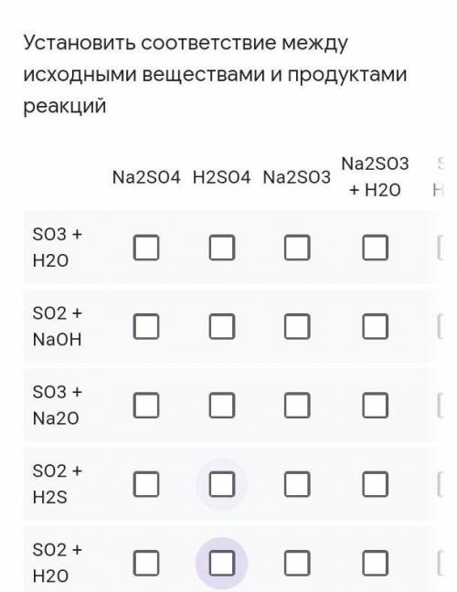 Установить соответствие между исходными веществами и продуктами реакций То что НАВЕРХУ: Na2SO4 H2SO4