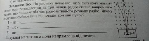 на рисунку показано, як у сильному магнітному полі розпадається на три пучки радіоактивне випромінюв