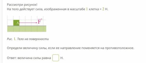 Рассмотри рисунок! На тело действует сила, изображенная в масштабе 1 клетка = 2 Н. Определи величину