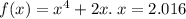 f(x) = {x}^{4} + 2x. \: x = 2.016