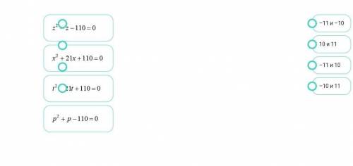 В прикреплённом файле. 1)z²-z-110=0 2)х²+21х+110=0 3)t²-21t+110=0 4)p²+p-110=0.