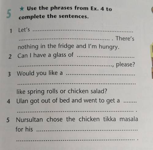 5. Use the pharases form Ex. 4 to complete the sentences. 1. Let'sThere's nothing in the fridge and