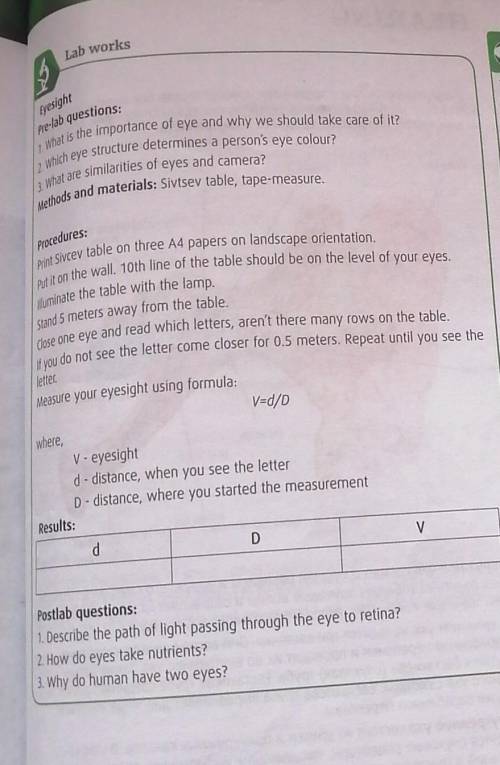 Eyesight pre-lab questions: ау Th of d 1. What is the importance of eye and why we should take care