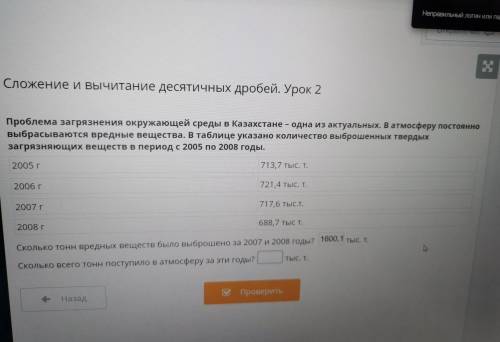 Х Сложение и вычитание десятичных дробей. Урок 2 Проблема загрязнения окружающей среды в Казахстане