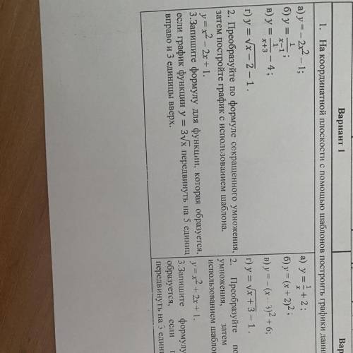 Решите первый вариант (1. на координатной плоскости с шаблонов построить графики данных функций)