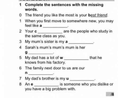 1 Complete the sentences with the missing words