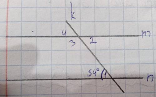 Дано: <1=54°m||n, k- секущаяНайти <2, <3, <4