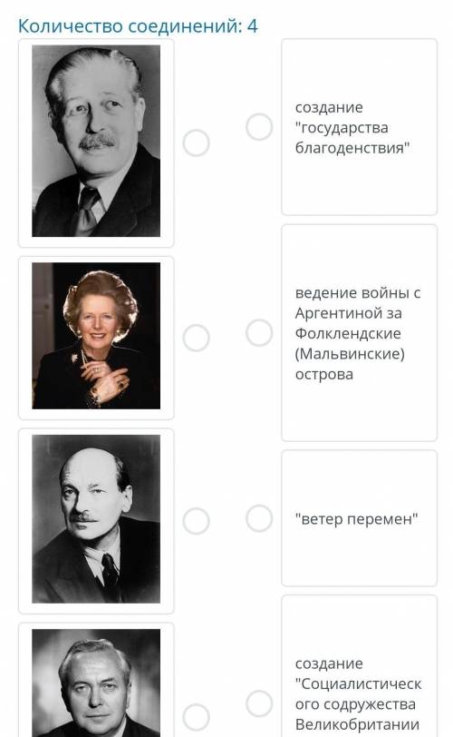 Определите английских премьер-министров послевоенного времени, соотнесите фото и признаки их политик