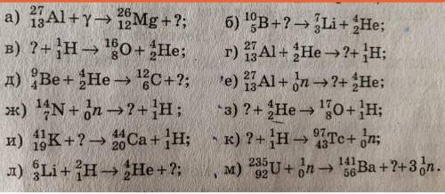 Допишіть відсутні елементи в ядерній реакції ребят