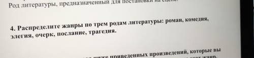 Род литературы, предназначенный для постановки на сцене. 4. Распределите жанры по трем родам литерат