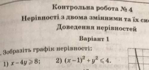 Будь ласка 2 завдання Зобразіть графік нерівності (x-1)^2+y^2≤4