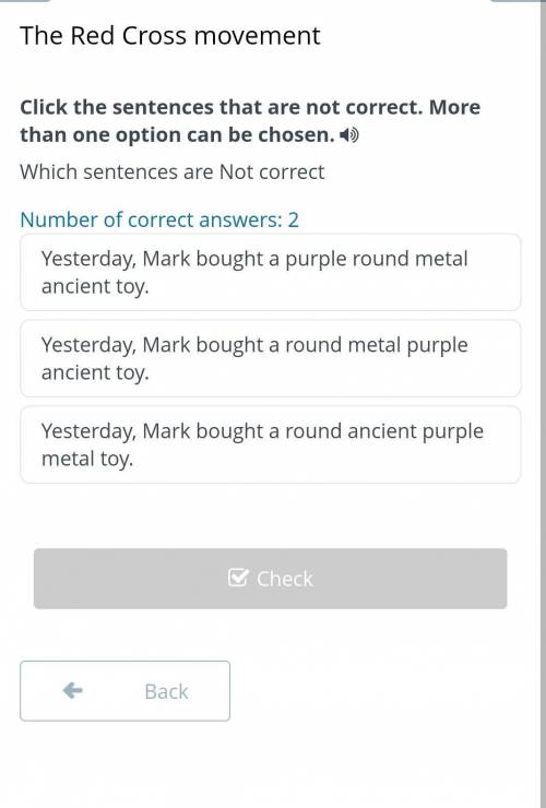 The Red Cross movement Number of correct answers: 2 Yesterday, Mark bought a purple round metal anci