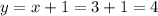 y = x + 1 = 3 + 1 = 4