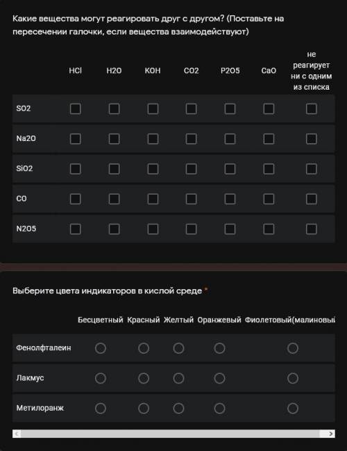 1.Какие вещества могут реагировать друг с другом? (Поставьте на пересечении галочки, если вещества в