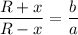 \dfrac{R+x}{R-x}=\dfrac{b}{a}