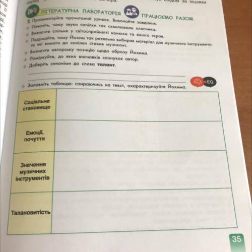 Заповніть таблицю: спираючись на текст, охарактеризуйте Йохима.(Сліпий музикант)