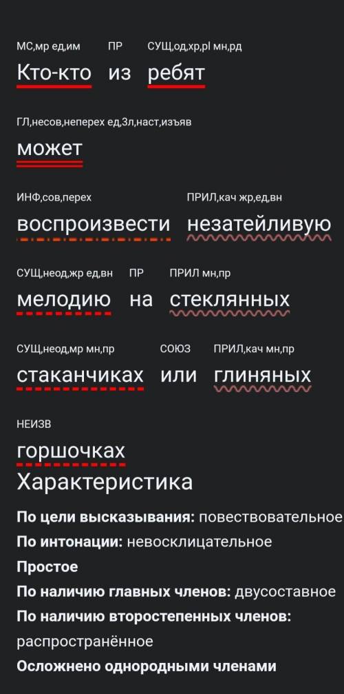 синтаксический разбор предложения Кто-кто из ребят может воспроизвести незатейливую мелодию на стекл