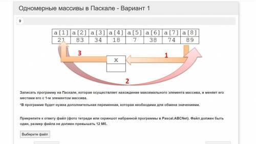 Записать программу на Паскале, которая осуществляет нахождение максимального элемента массива, и мен