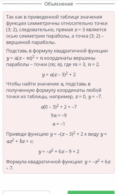 Памагмте :( Запиши формулу квадратичной функции, если в таблице даны значения функции при различных