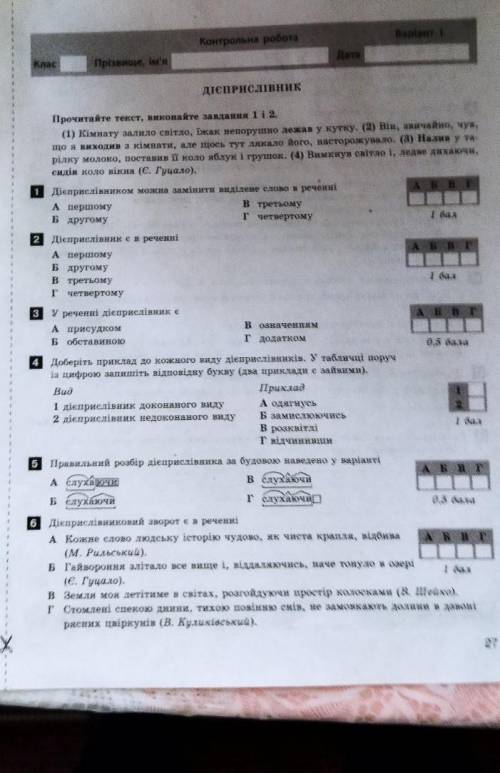 Контрольна робота дієприкметник