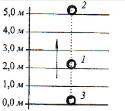 М’яч масою 1,2 кг кинуто вгору з тчк.1 (див. рис.), досягло найбільшої висоти в тчк. 2 і впав на пов