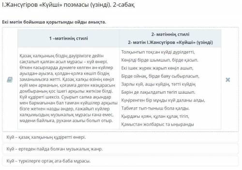 І.Жансүгіров «Күйші» поэмасы (үзінді). 2-сабақ Екі мәтін бойынша қорытынды ойды анықта.