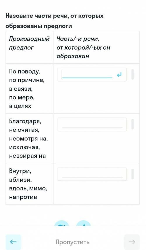 Назовите части речи, от которых образованы предлоги