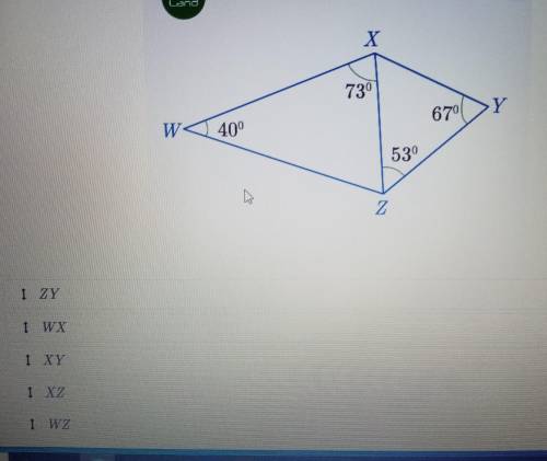 Расположи стороны треугольников WXX и XYZ по убыванию. BILIM Lana Х 730 Y 670 WC409- 530 Z 2 I ZY I 