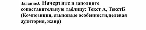 Начертите и заполните сопоставительную таблицу: Текст А, ТекстБ (Композиция, языковые особенности,це