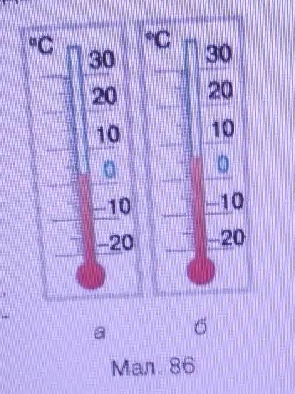 На термометрах показано температу- рус 8 год (мал. 86, a) io 10 год (мал. 86, б). зсуйте 1 у якому н