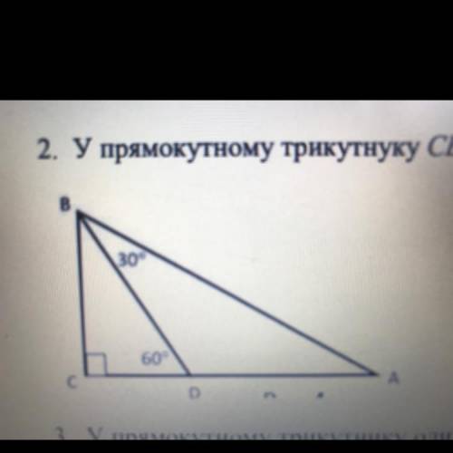 2. У прямокутному трикутнику CBA знайдіть AC, якщо AD 16 см 30 60 D