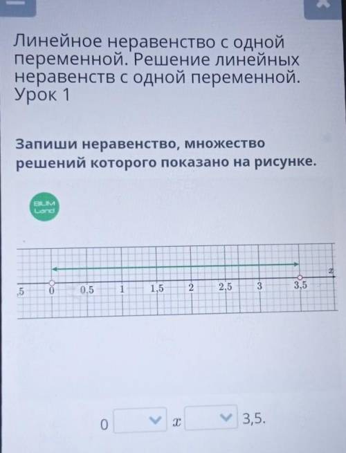 Запиши неравенство, множество решений которого показано на рисунке. BILIM Land 51 0 0.5 1 сл 1,5 2 2