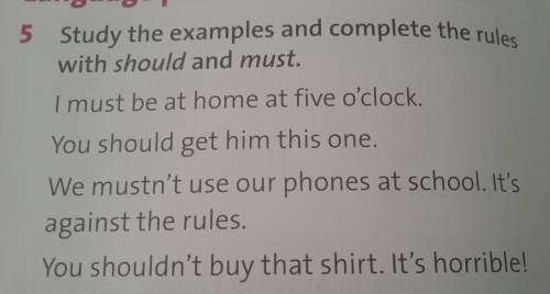 5 )Study the examples and complete the rules with should and must. I must be at home at five o'clock